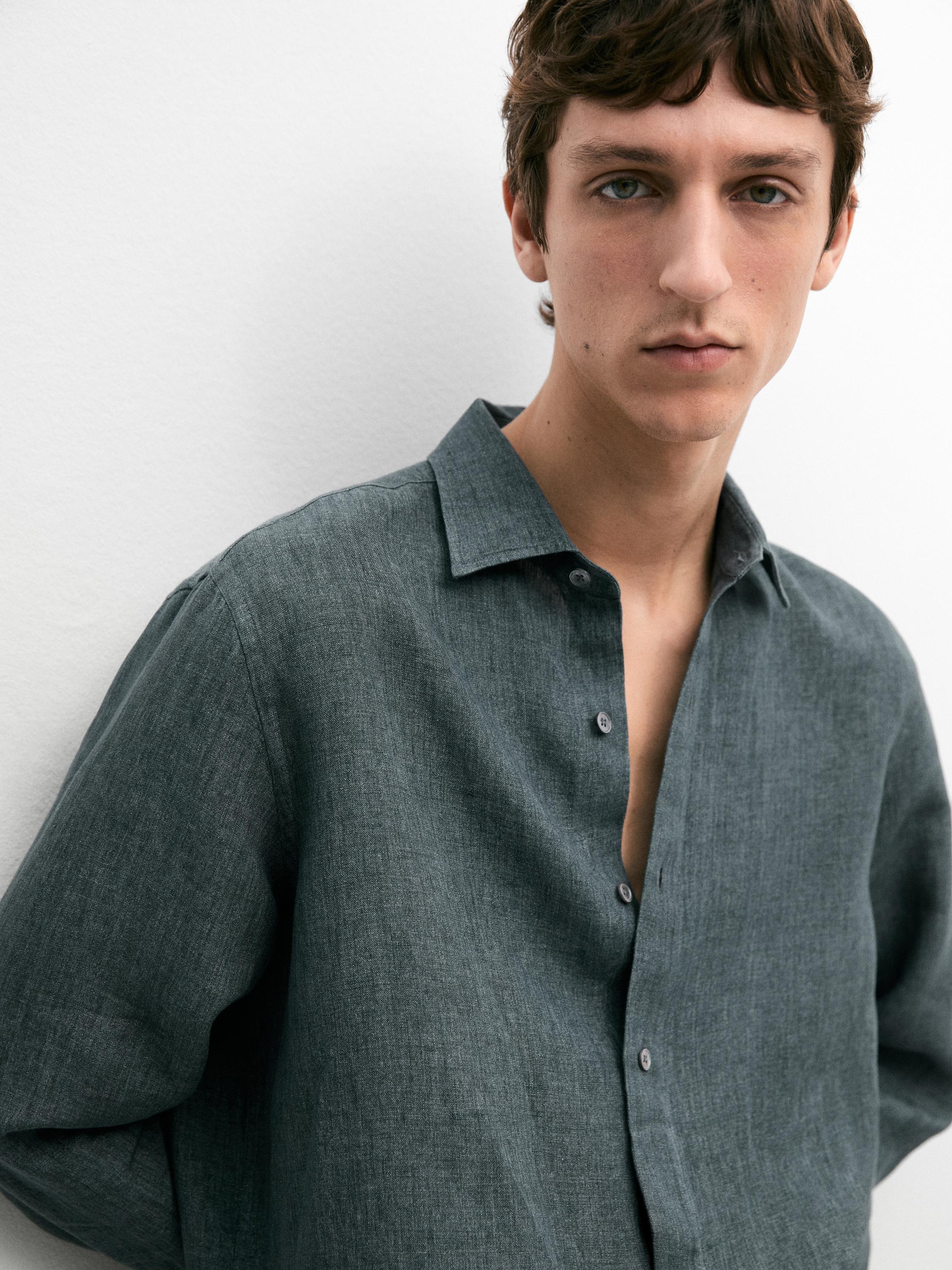 Regular fit linen shirt with placket